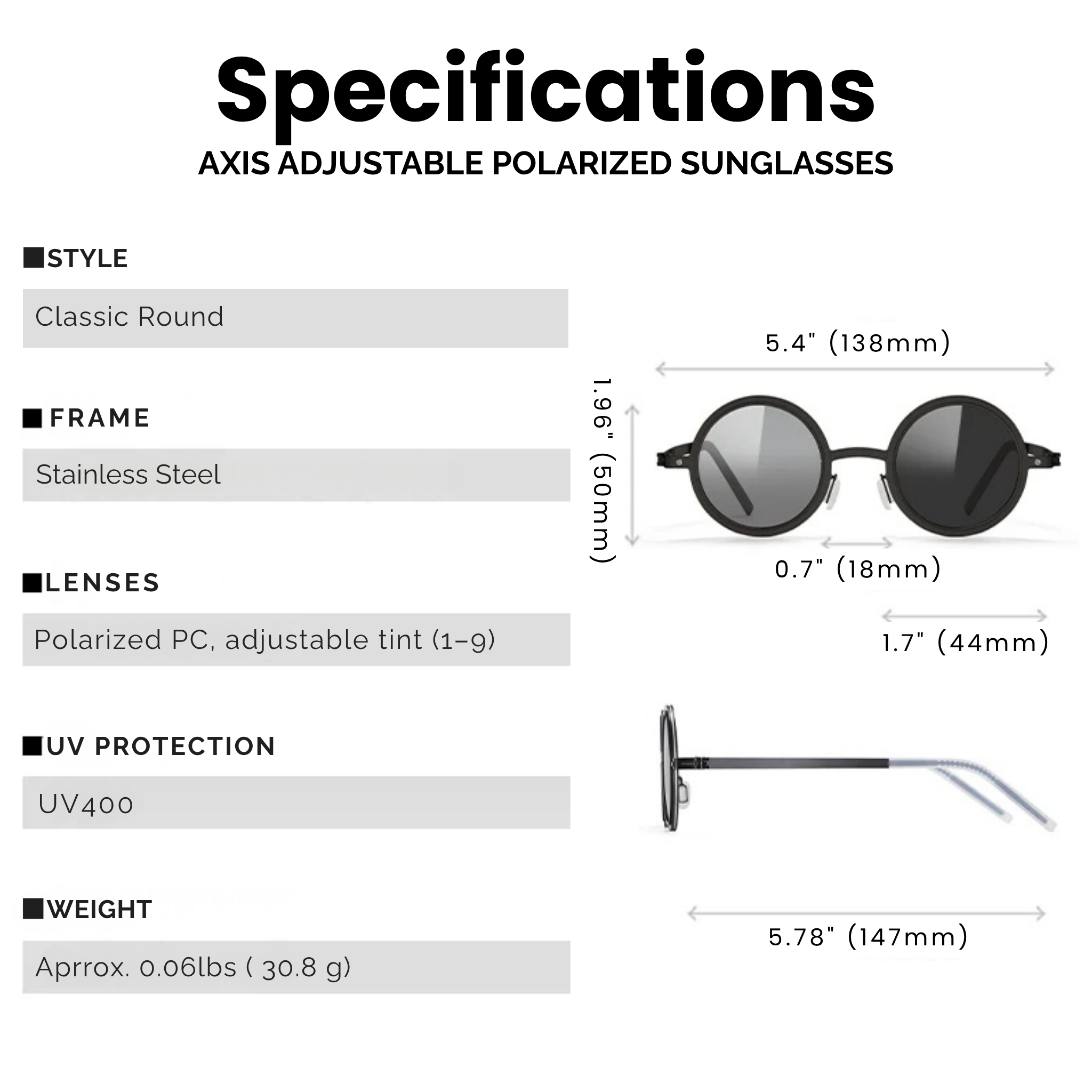 ShadeShift Axis Adjustable Polarized Sunglasses