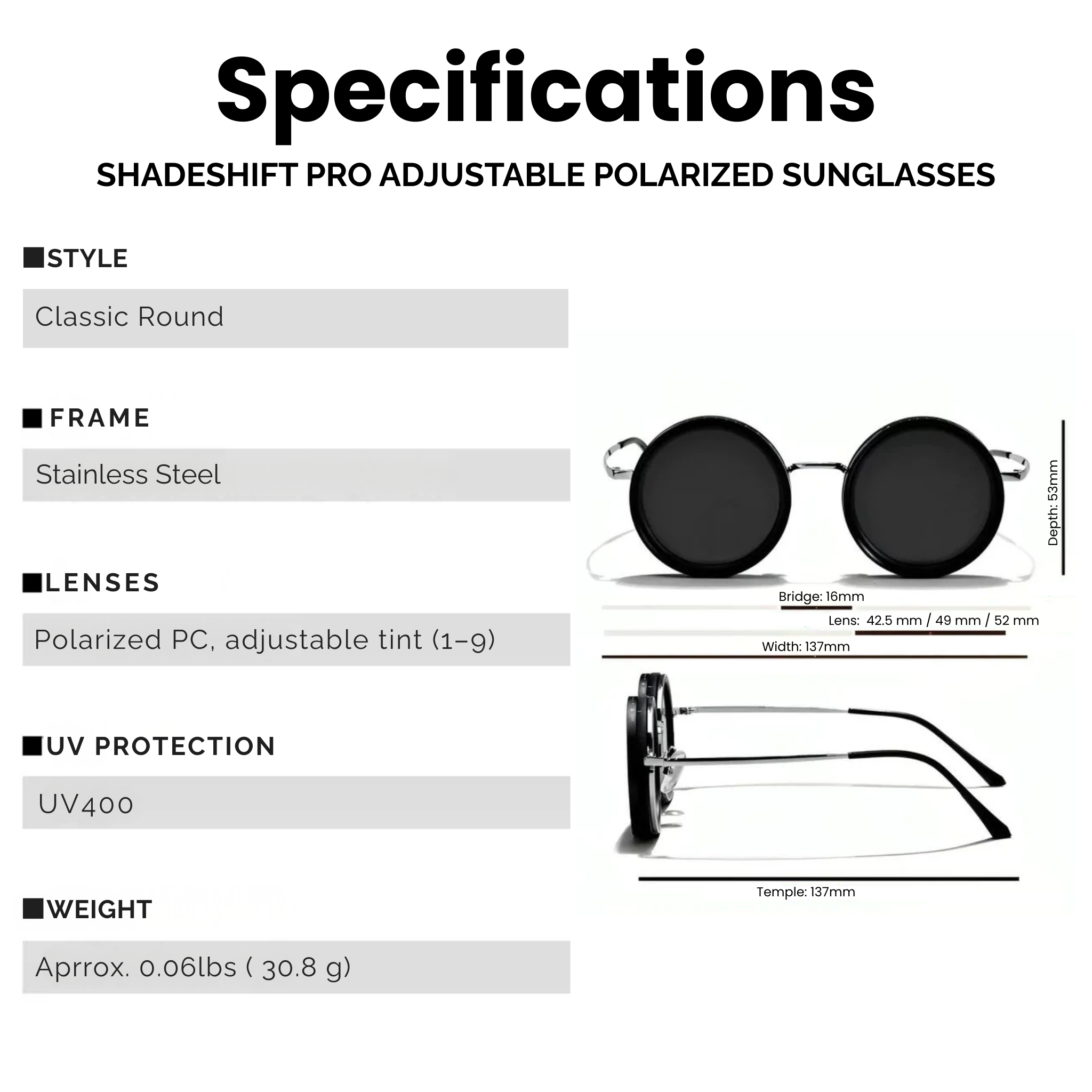 Shadeshift Pro Adjustable Polarized Sunglasses