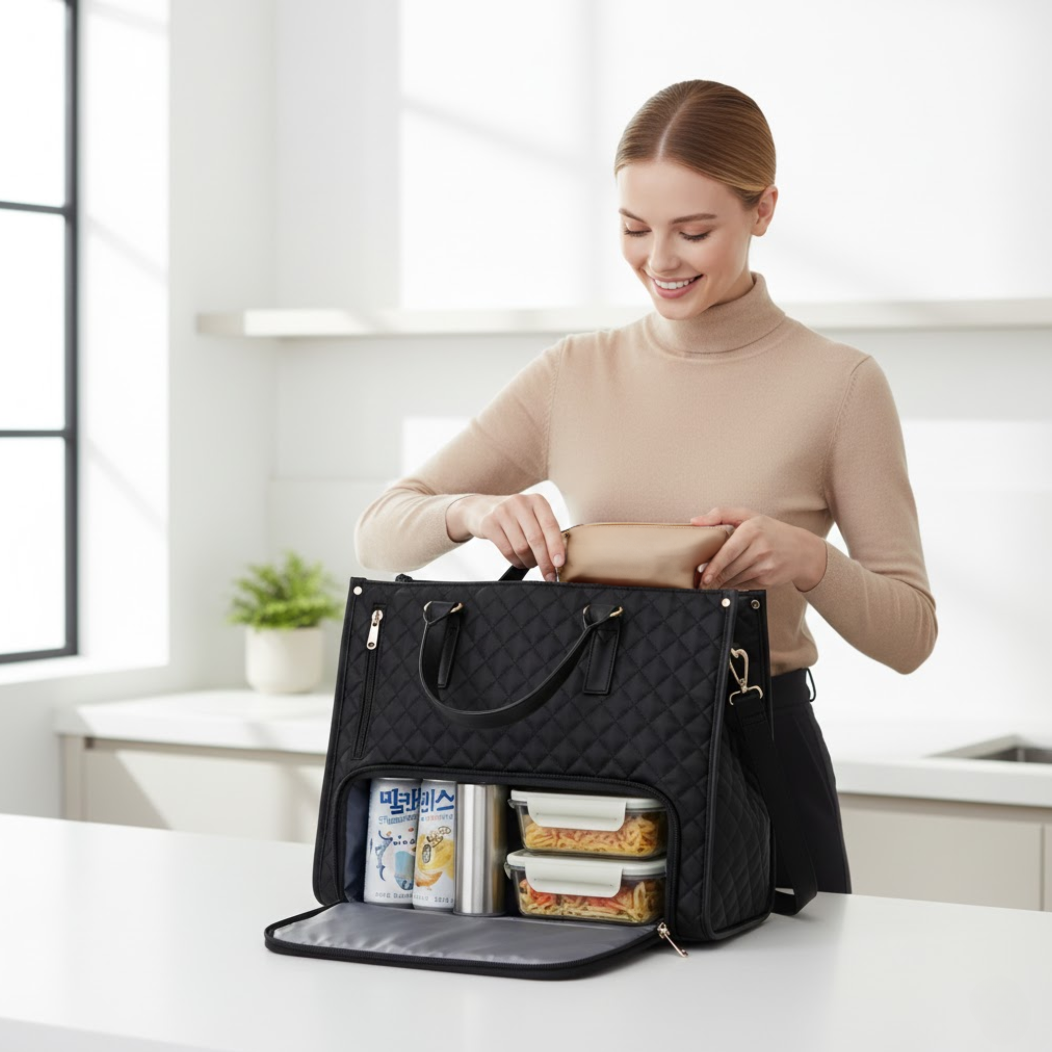 DualCore Insulated Essential Tote: Quilted Luxe Forest Emerald